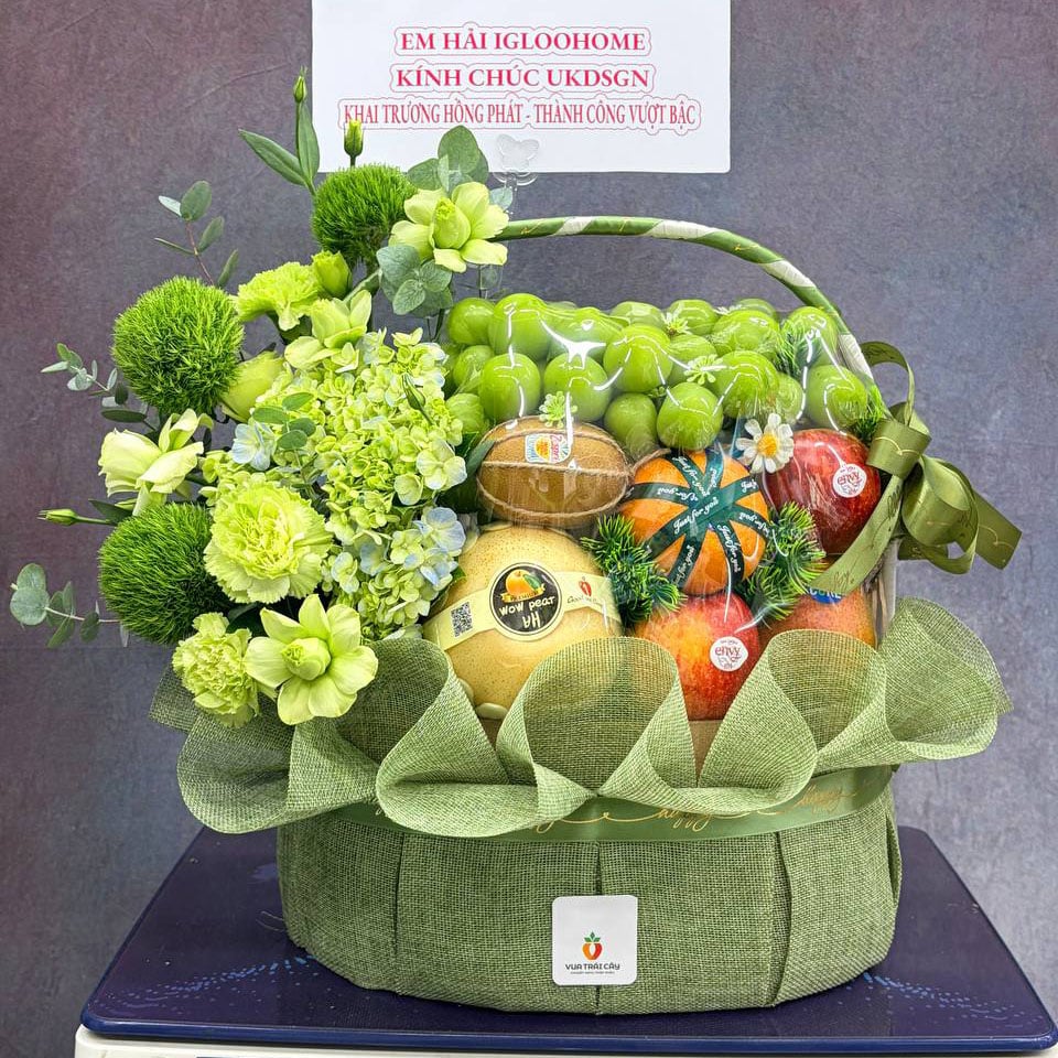Giỏ trái cây kèm hoa tươi cao cấp KF449
